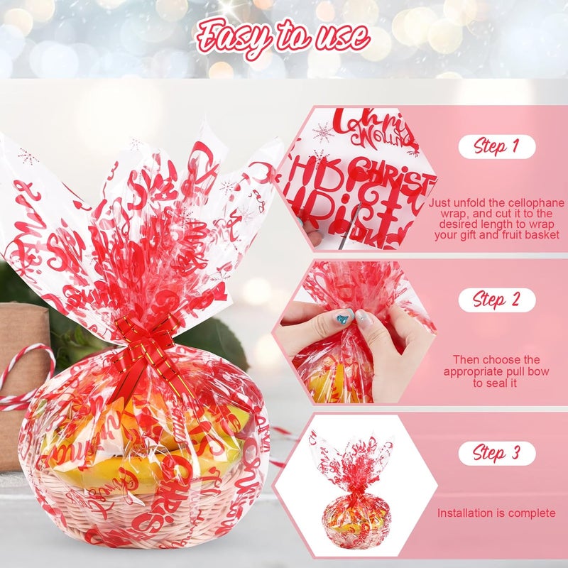 FOPINOA 3 Roll Christmas Cellophane Wrap Set, 32 in x 100 ft Christmas Cellophane Wrapping Clear Cellophane Wrap Roll Treat Gift Basket Wrapping Cellophane Paper for Xmas Party Decoration - Image 5